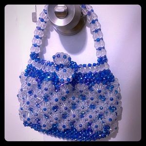 Vintage Blue & Crystal Floral Beaded Purse
